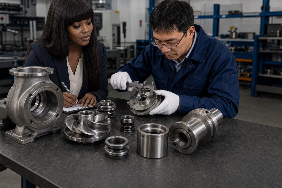 Industrial pump components checked against specifications during VIVA quality coordination