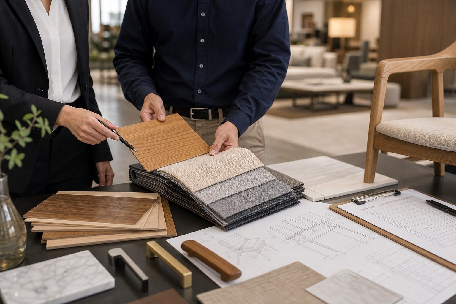 Home furniture materials and decor samples reviewed for China sourcing