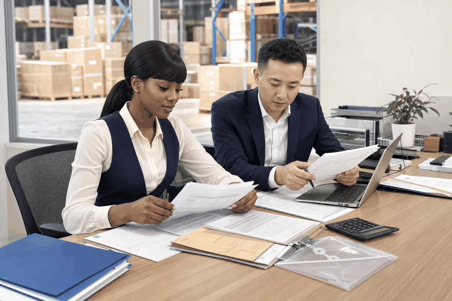 VIVA reviewing export documents and sourcing paperwork with a supplier