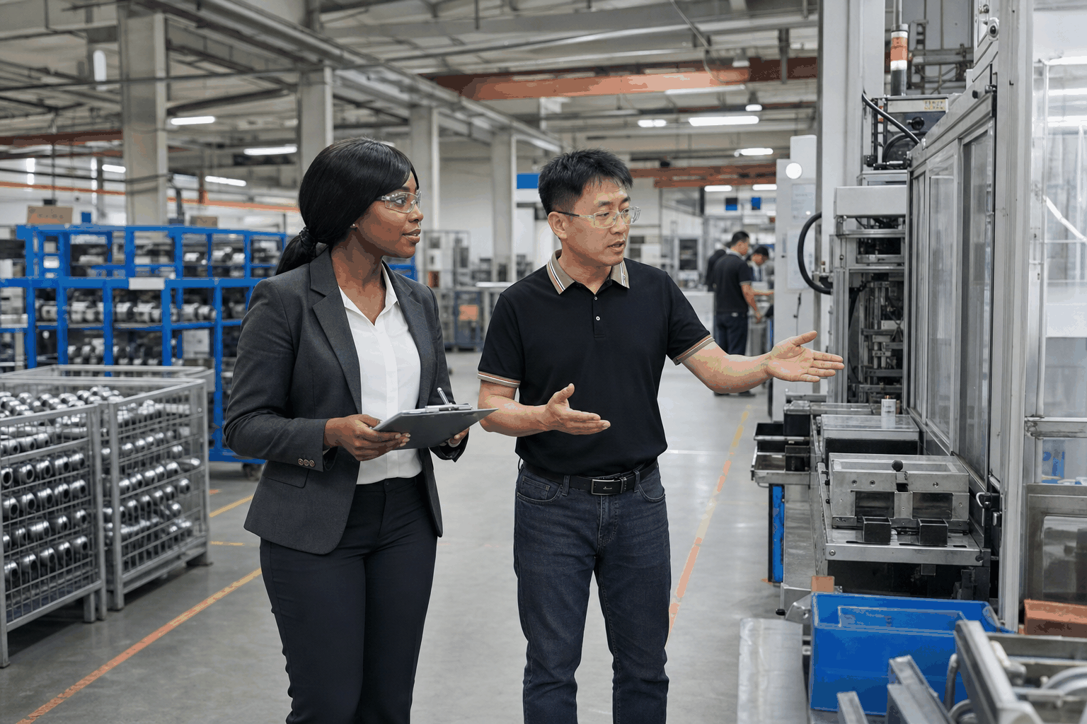 VIVA visiting a factory production line with a supplier representative